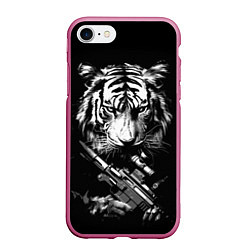 Чехол iPhone 7/8 матовый Тигр с винтовкой, цвет: 3D-малиновый