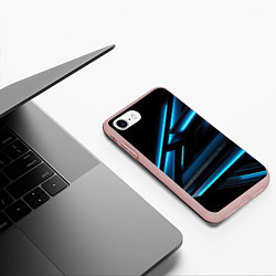 Чехол iPhone 7/8 матовый Черная абстракция с синим неоновым ярким свечением, цвет: 3D-светло-розовый — фото 2