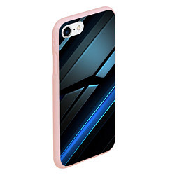 Чехол iPhone 7/8 матовый Черная абстракция с синим неоновым ярким свечением, цвет: 3D-светло-розовый — фото 2