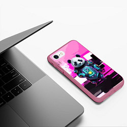 Чехол iPhone 7/8 матовый Funny panda - cyberpunk, цвет: 3D-малиновый — фото 2