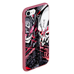Чехол iPhone 7/8 матовый Два черепа и красные полосы, цвет: 3D-малиновый — фото 2