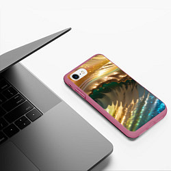 Чехол iPhone 7/8 матовый Перламутровые блестящие волны радужных цветов, цвет: 3D-малиновый — фото 2