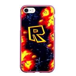 Чехол iPhone 7/8 матовый Roblox огенное лого, цвет: 3D-малиновый