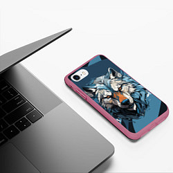 Чехол iPhone 7/8 матовый Красивый грозный волк, цвет: 3D-малиновый — фото 2