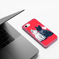 Чехол iPhone 7/8 матовый Белая и черная кошечка 14 февраля, цвет: 3D-малиновый — фото 2