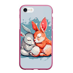 Чехол iPhone 7/8 матовый Влюбленные зайчики 14 февраля, цвет: 3D-малиновый