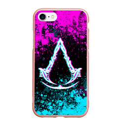 Чехол iPhone 7/8 матовый Ассасин крид мираж- неоновые брызги, цвет: 3D-светло-розовый
