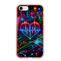 Чехол iPhone 7/8 матовый Неоновое сердце - кардиограмма, цвет: 3D-светло-розовый