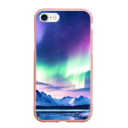 Чехол iPhone 7/8 матовый Северное сияние на природе ai art, цвет: 3D-светло-розовый