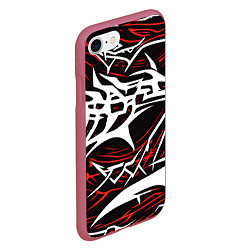 Чехол iPhone 7/8 матовый Белые и красные агрессивные линии на чёрном фоне, цвет: 3D-малиновый — фото 2