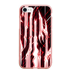 Чехол iPhone 7/8 матовый Красные неоновые полосы на чёрном фоне, цвет: 3D-светло-розовый