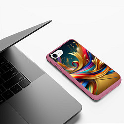 Чехол iPhone 7/8 матовый Золотые линии, цвет: 3D-малиновый — фото 2