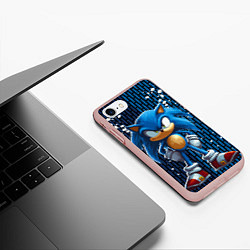 Чехол iPhone 7/8 матовый Sonic - splash and logo, цвет: 3D-светло-розовый — фото 2