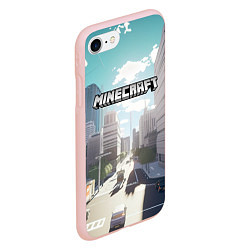 Чехол iPhone 7/8 матовый Minecraft дневной город, цвет: 3D-светло-розовый — фото 2