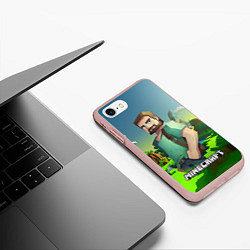 Чехол iPhone 7/8 матовый Minecraft персонаж зеленый мир, цвет: 3D-светло-розовый — фото 2
