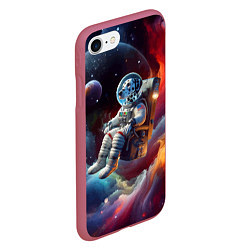Чехол iPhone 7/8 матовый Космонавт далматинец в неоновой галактике, цвет: 3D-малиновый — фото 2