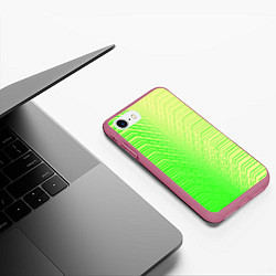 Чехол iPhone 7/8 матовый Зелёные градиентные линии, цвет: 3D-малиновый — фото 2