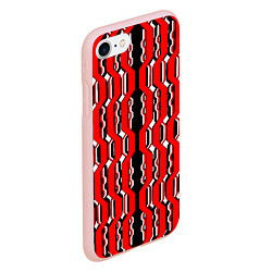 Чехол iPhone 7/8 матовый Красные и белые техно линии, цвет: 3D-светло-розовый — фото 2