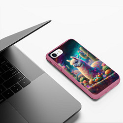 Чехол iPhone 7/8 матовый Альпака и кактусы на столе, цвет: 3D-малиновый — фото 2