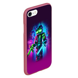 Чехол iPhone 7/8 матовый Cyberpunk and Minecraft - collaboration ai art, цвет: 3D-малиновый — фото 2