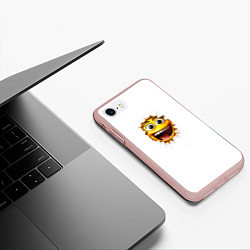 Чехол iPhone 7/8 матовый Желтый смайлик в разбитой стене из дырки, цвет: 3D-светло-розовый — фото 2