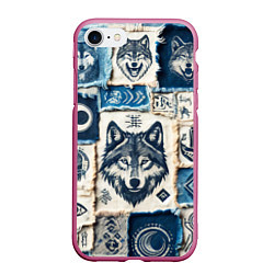 Чехол iPhone 7/8 матовый Волки на дениме, цвет: 3D-малиновый