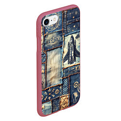 Чехол iPhone 7/8 матовый Космический корабль - пэчворк, цвет: 3D-малиновый — фото 2