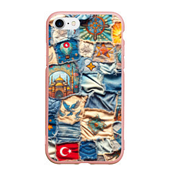 Чехол iPhone 7/8 матовый Джинсы в Турции - пэчворк, цвет: 3D-светло-розовый
