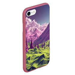 Чехол iPhone 7/8 матовый Геометрический зеленый пейзаж и фиолетовые горы, цвет: 3D-малиновый — фото 2