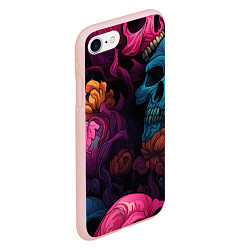 Чехол iPhone 7/8 матовый Яркие цветы с черепами, цвет: 3D-светло-розовый — фото 2
