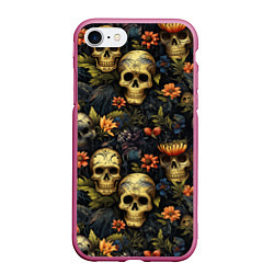 Чехол iPhone 7/8 матовый Осень и черепа, цвет: 3D-малиновый