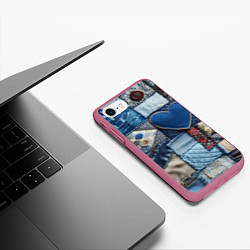 Чехол iPhone 7/8 матовый Джинсовый пэчворк - нейросеть, цвет: 3D-малиновый — фото 2