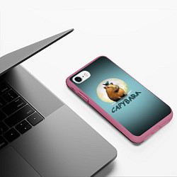 Чехол iPhone 7/8 матовый Капибара с птичкой на голове, цвет: 3D-малиновый — фото 2