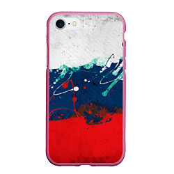 Чехол iPhone 7/8 матовый Триколор РФ, цвет: 3D-малиновый