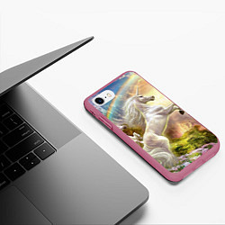 Чехол iPhone 7/8 матовый Радужный единорог, цвет: 3D-малиновый — фото 2
