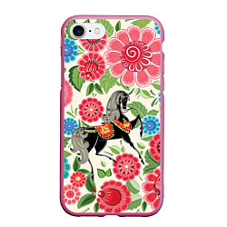 Чехол iPhone 7/8 матовый Роспись с лошадью, цвет: 3D-малиновый