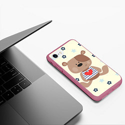 Чехол iPhone 7/8 матовый Любовь мишки, цвет: 3D-малиновый — фото 2
