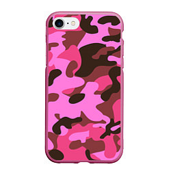 Чехол iPhone 7/8 матовый Камуфляж: розовый/коричневый, цвет: 3D-малиновый