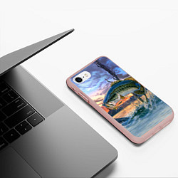 Чехол iPhone 7/8 матовый Рыба над водой, цвет: 3D-светло-розовый — фото 2