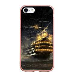 Чехол iPhone 7/8 матовый Боевой парусник в суровую погоду, цвет: 3D-светло-розовый