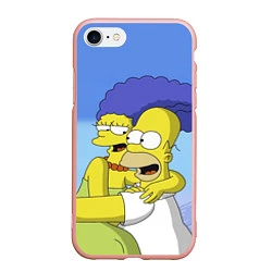 Чехол iPhone 7/8 матовый Гомер и Мардж, цвет: 3D-светло-розовый