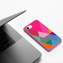 Чехол iPhone 7/8 матовый Разноцветные полигоны, цвет: 3D-малиновый — фото 2