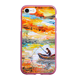 Чехол iPhone 7/8 матовый Рыбак на лодке, цвет: 3D-малиновый