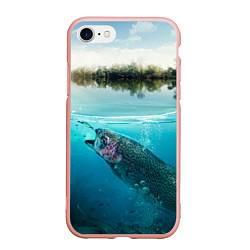 Чехол iPhone 7/8 матовый Рыбалка на спиннинг, цвет: 3D-светло-розовый