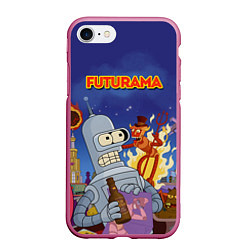 Чехол iPhone 7/8 матовый Futurama Devil, цвет: 3D-малиновый