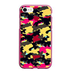 Чехол iPhone 7/8 матовый Камуфляж: желтый/черный/розовый, цвет: 3D-малиновый