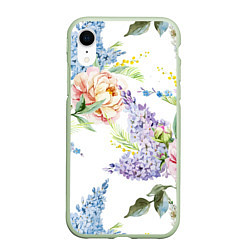 Чехол iPhone XR матовый Сирень и Пионы, цвет: 3D-салатовый