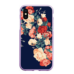 Чехол iPhone XS Max матовый Fashion flowers, цвет: 3D-сиреневый