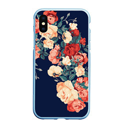 Чехол iPhone XS Max матовый Fashion flowers, цвет: 3D-голубой