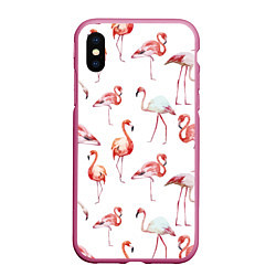 Чехол iPhone XS Max матовый Действия фламинго, цвет: 3D-малиновый